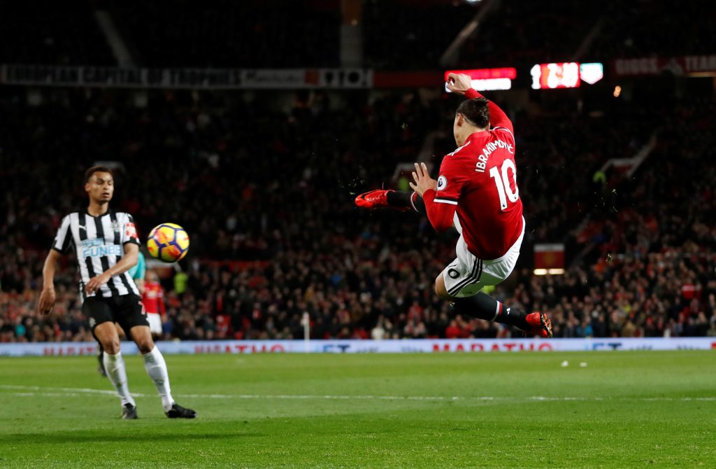 Zlatan Ibrahimovic shoots at goal.