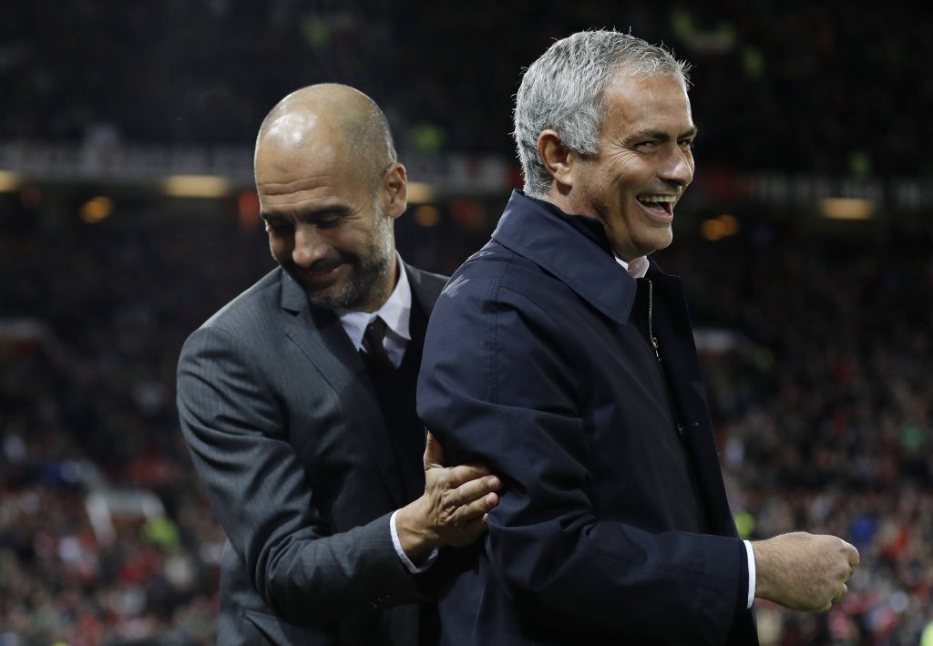 Jose Mourinho and Pep Guardiola before the match.