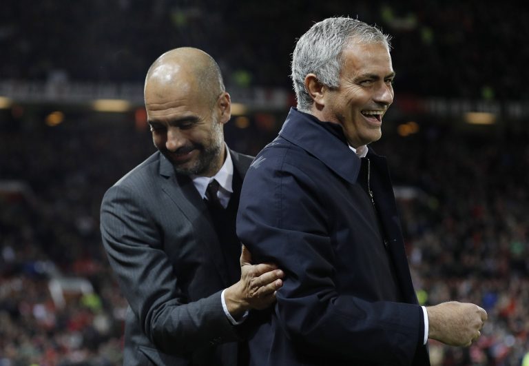 Jose Mourinho and Pep Guardiola before the match.