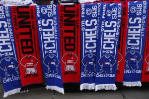 Scarves on sale outside the stadium before the match.