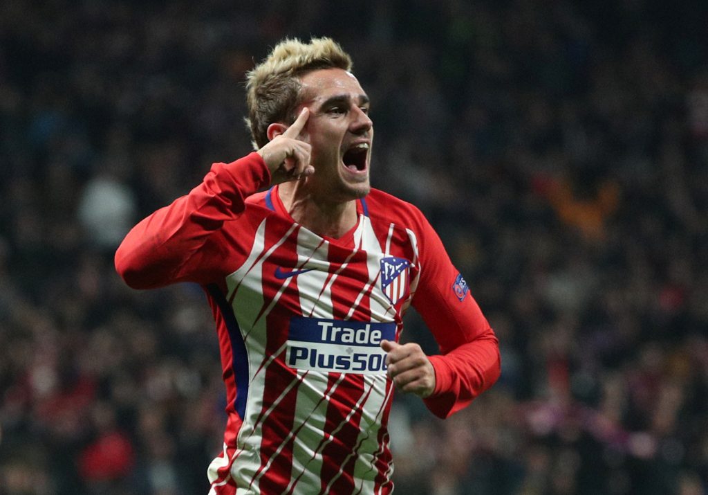 Atletico Madrids Antoine Griezmann celebrates scoring their first goal.