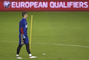 Spain's goalkeeper Kepa Arrizabalaga attends training session.