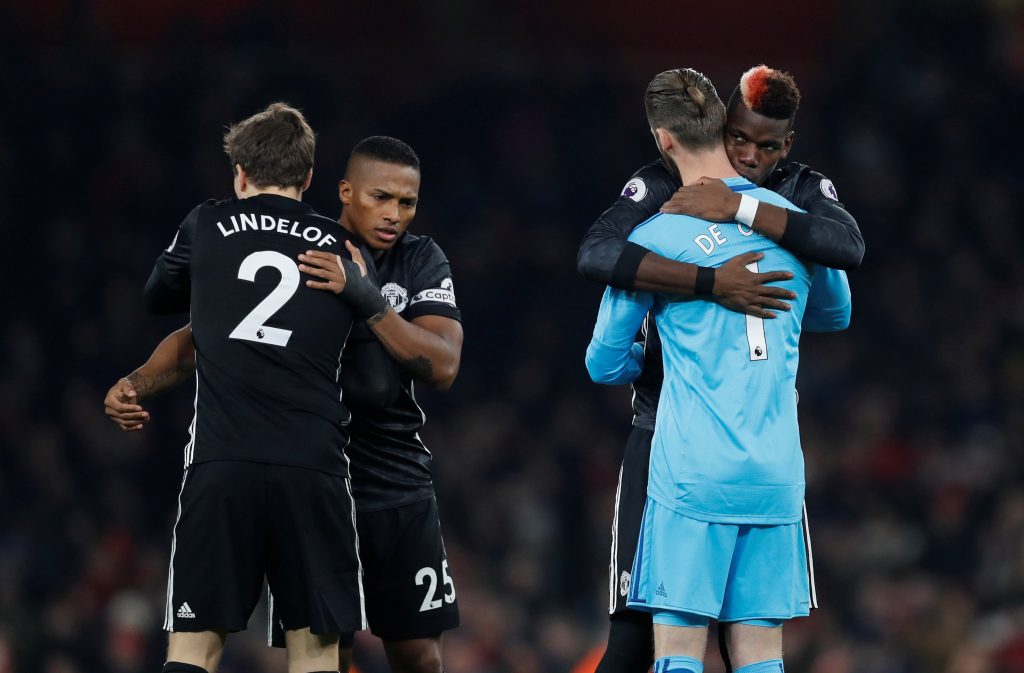 David De Gea with Paul Pogba, Antonio Valencia and Victor Lindelof.