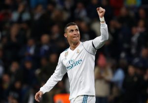 Real Madrids Cristiano Ronaldo celebrates scoring their second goal.