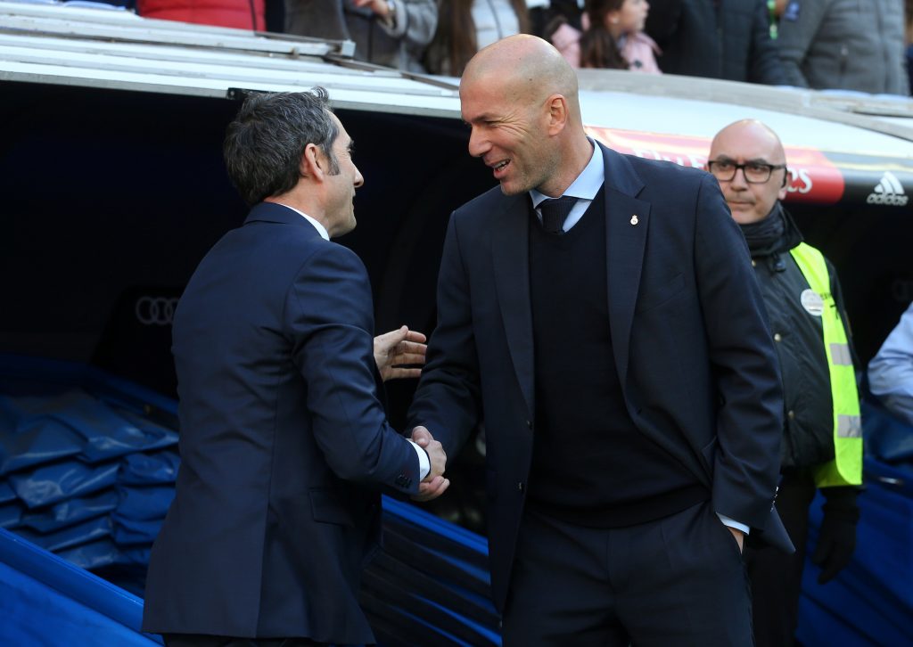 Barcelona coach Ernesto Valverde and Real Madrid coach Zinedine Zidane.