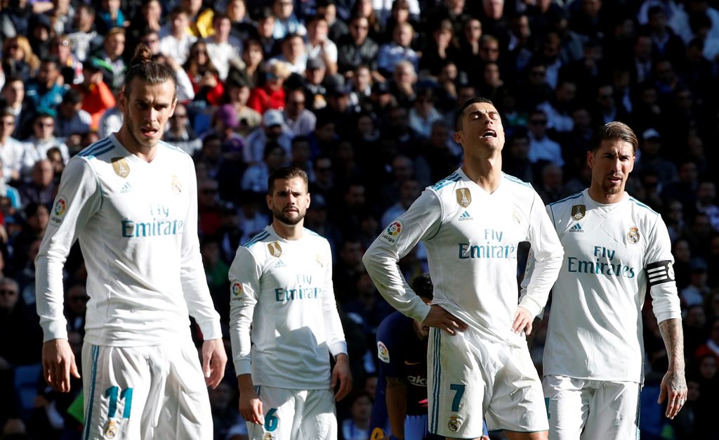 Real Madrids Gareth Bale, Cristiano Ronaldo and Sergio Ramos react.