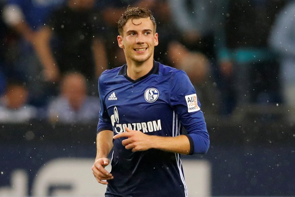 Schalkes Leon Goretzka celebrates scoring their first goal.
