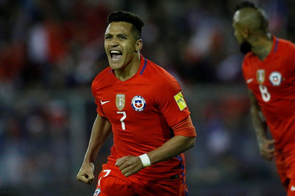 Chile's Alexis Sanchez reacts after scoring a goal.