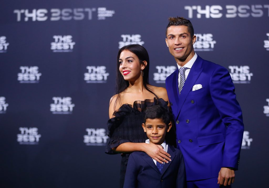 Cristiano Ronaldo, his son Cristiano Ronaldo Jr and Georgina Rodriguez arrive at the ceremony.