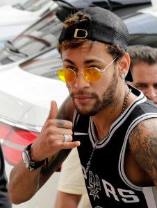 Brazilian soccer player Neymar gestures.