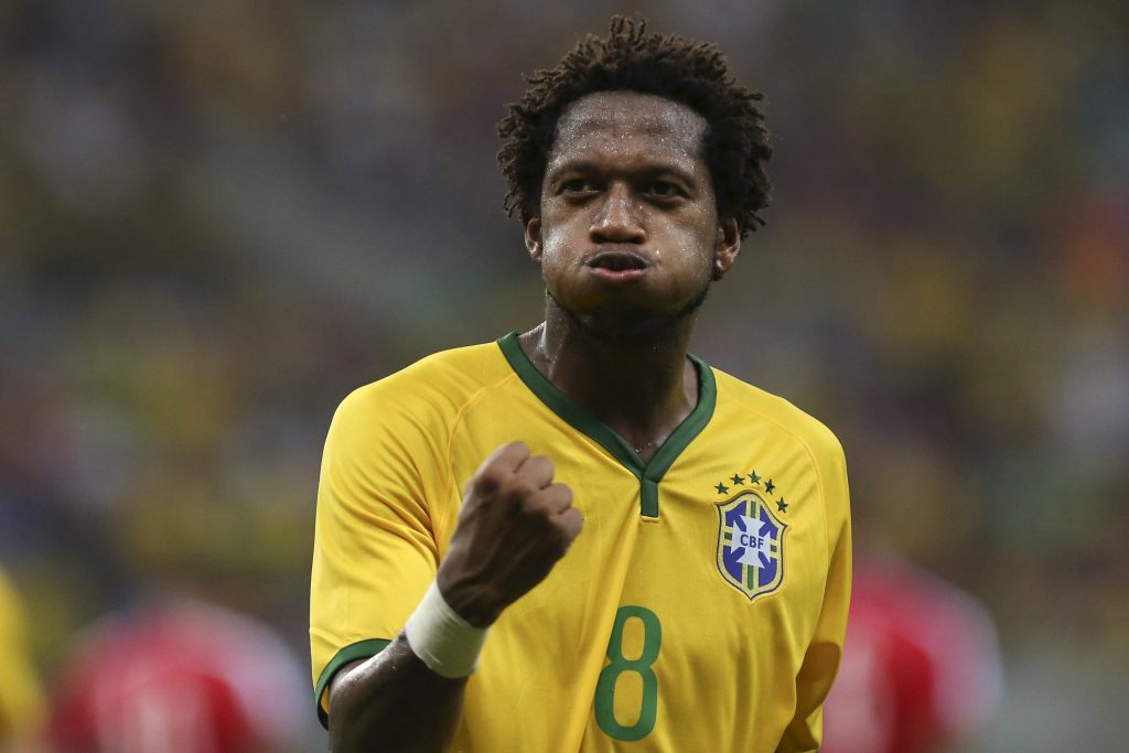 Fred of Brazil's Under-23 team celebrates.