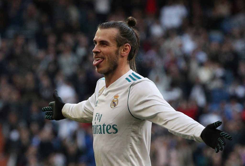 Real Madrids Gareth Bale celebrates scoring their second goal.