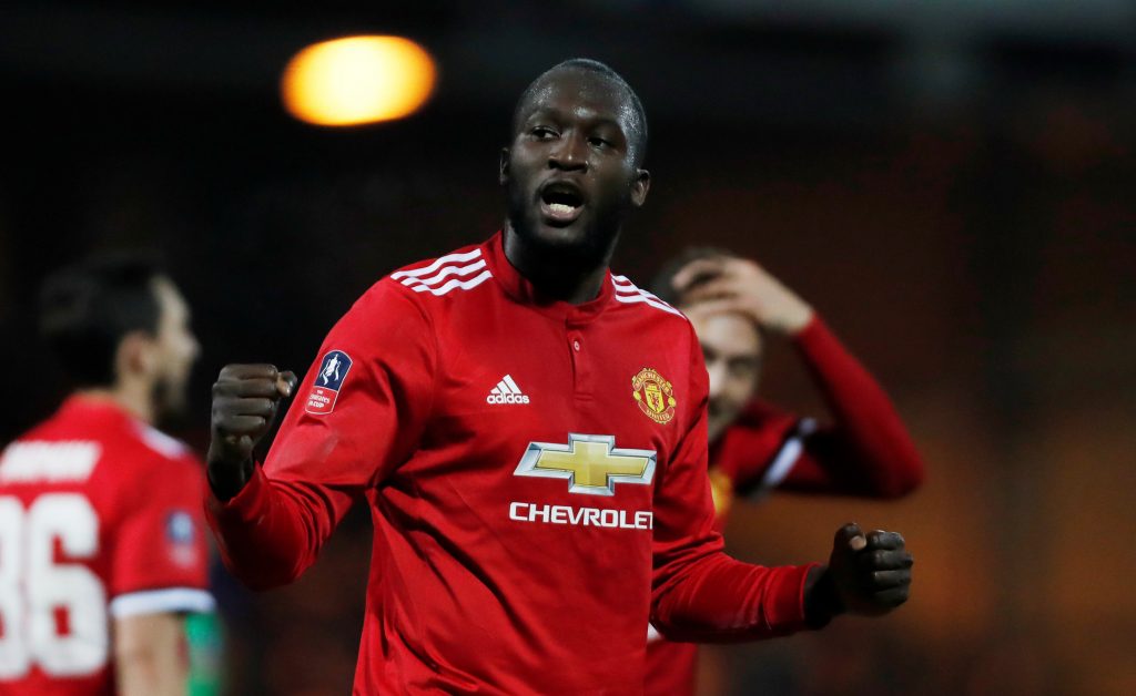 Manchester United's Romelu Lukaku celebrates scoring their fourth goal.