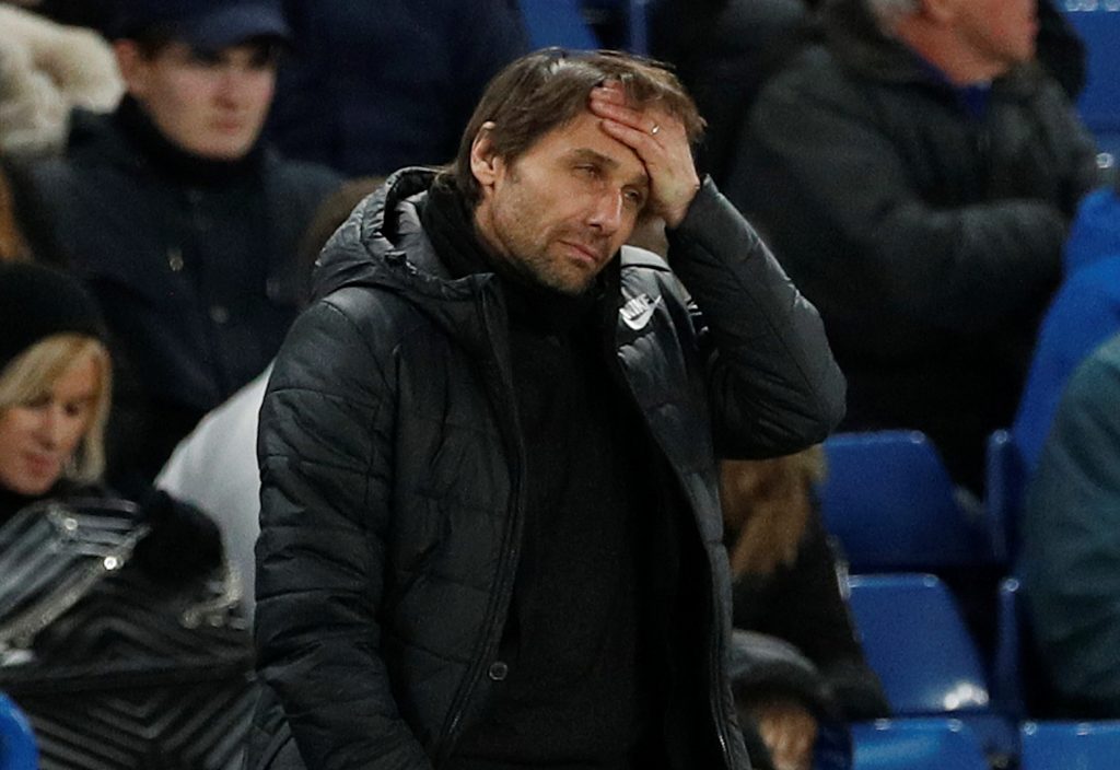 Chelsea manager Antonio Conte looks dejected.