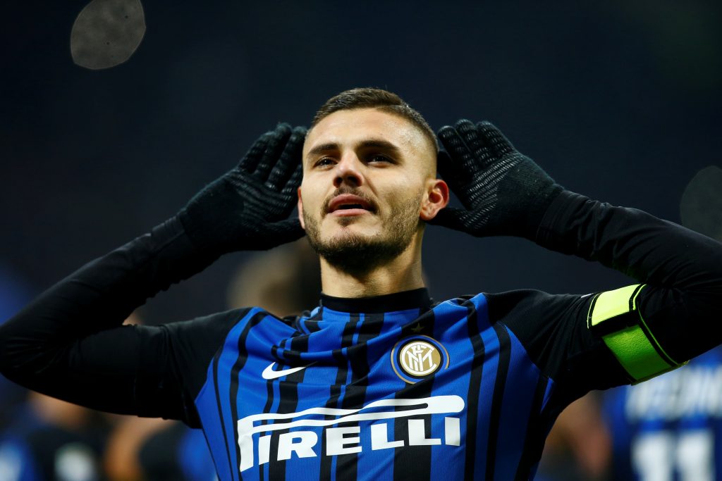 Inter Milan's Mauro Icardi celebrates scoring their second goal.