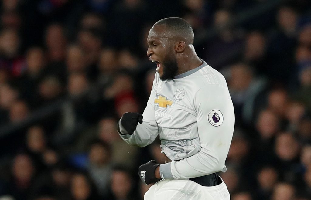 Manchester United's Romelu Lukaku celebrates scoring their second goal.