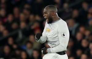 Manchester United's Romelu Lukaku celebrates scoring their second goal.