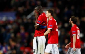 Manchester United's Eric Bailly looks dejected after the match.