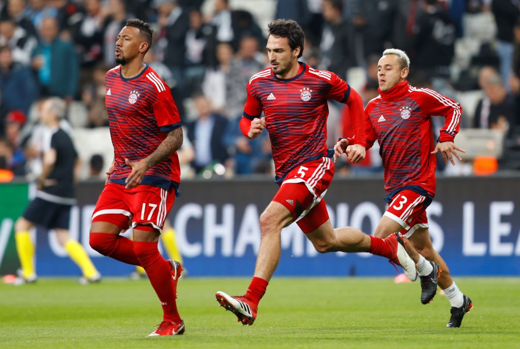 Bayern Munich's Jerome Boateng, Mats Hummels and Rafinha during the warm up before the match.
