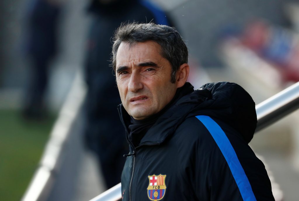 Barcelona coach Ernesto Valverde during training.