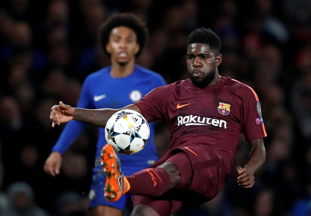 Barcelonas Samuel Umtiti in action.