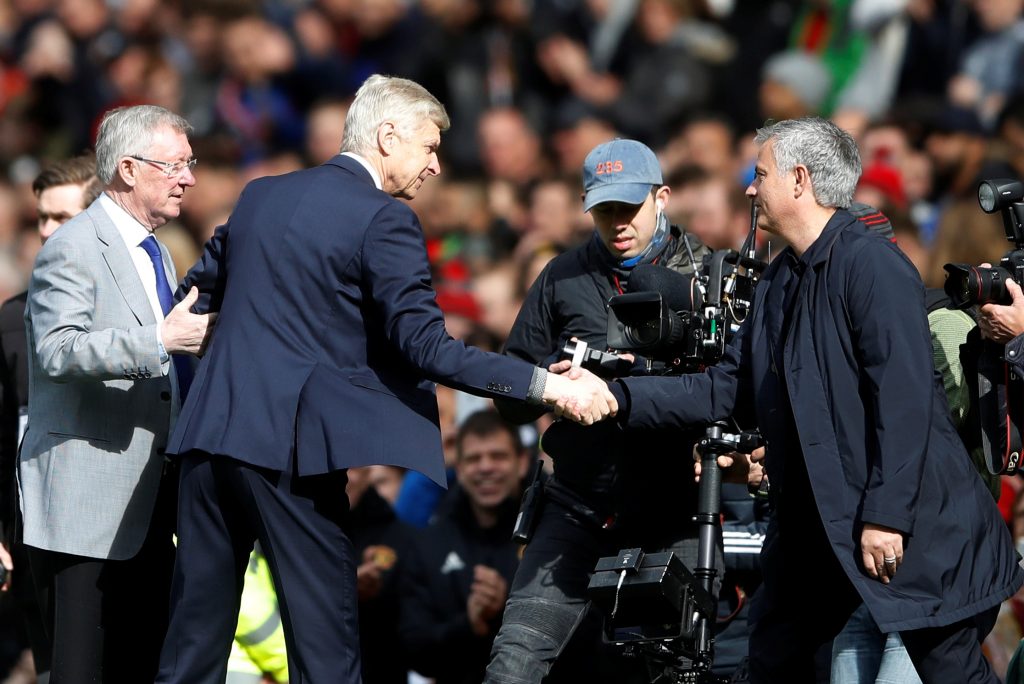 Arsene Wenger, Jose Mourinho and Sir Alex Ferguson before the match.