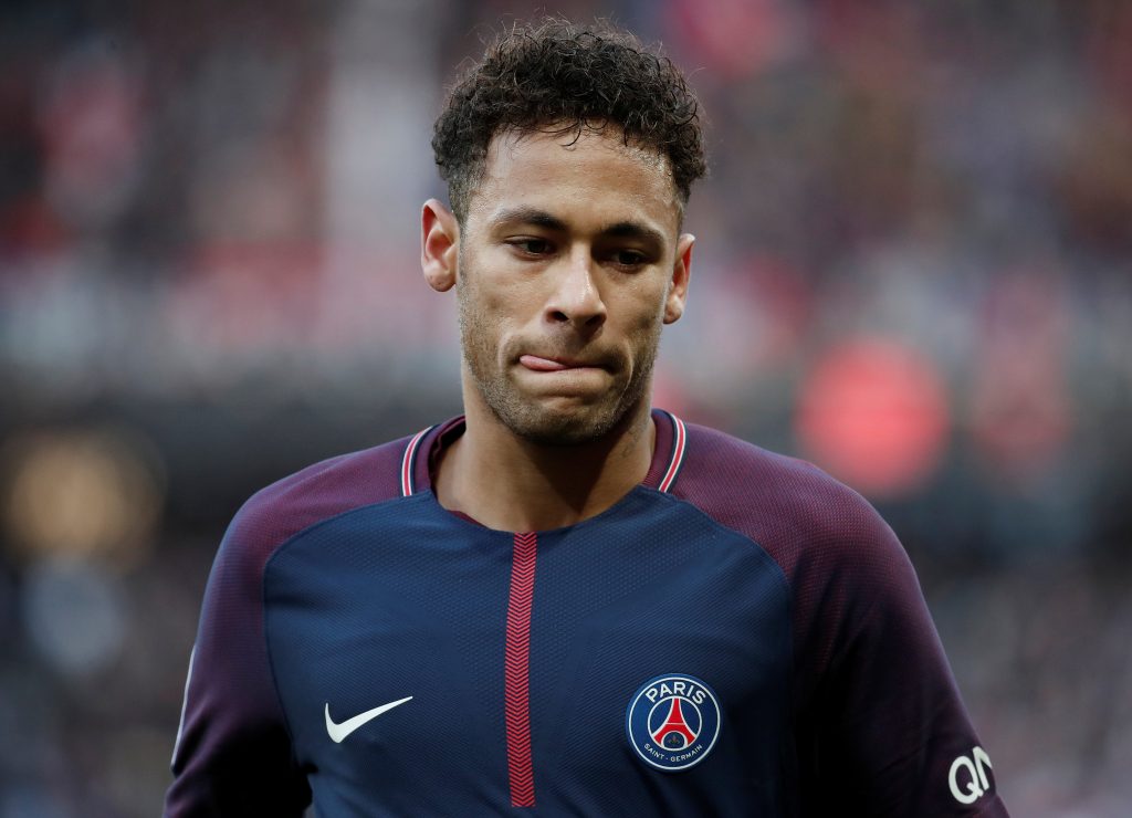 Paris Saint-Germains Neymar looks on.