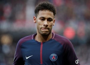 Paris Saint-Germains Neymar looks on.