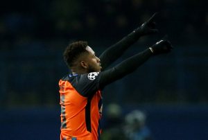 Shakhtar Donetsk's Fred celebrates scoring their second goal.