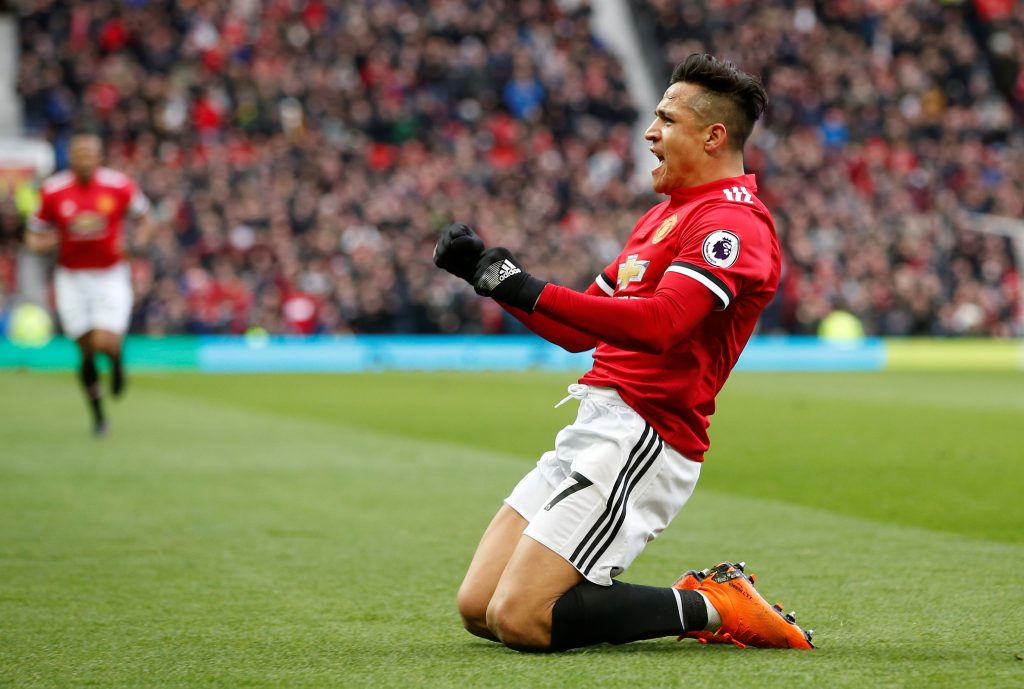 Manchester United's Alexis Sanchez celebrates scoring their second goal.