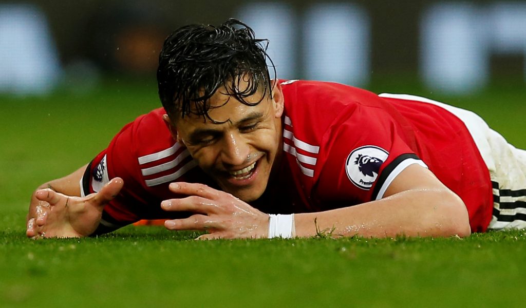 Manchester United's Alexis Sanchez reacts.