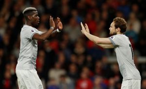 Daley Blind comes on as a substitute to replace Paul Pogba.