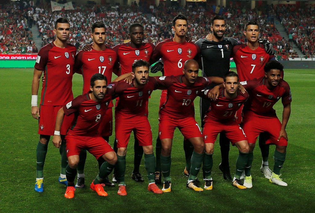 Portugal pose for a team group photo before the match.