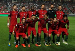 Portugal pose for a team group photo before the match.