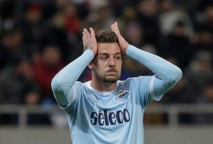 Lazios Sergej Milinkovic-Savic looks dejected.