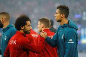 Liverpool's Mohamed Salah and Real Madrid's Cristiano Ronaldo before the match.
