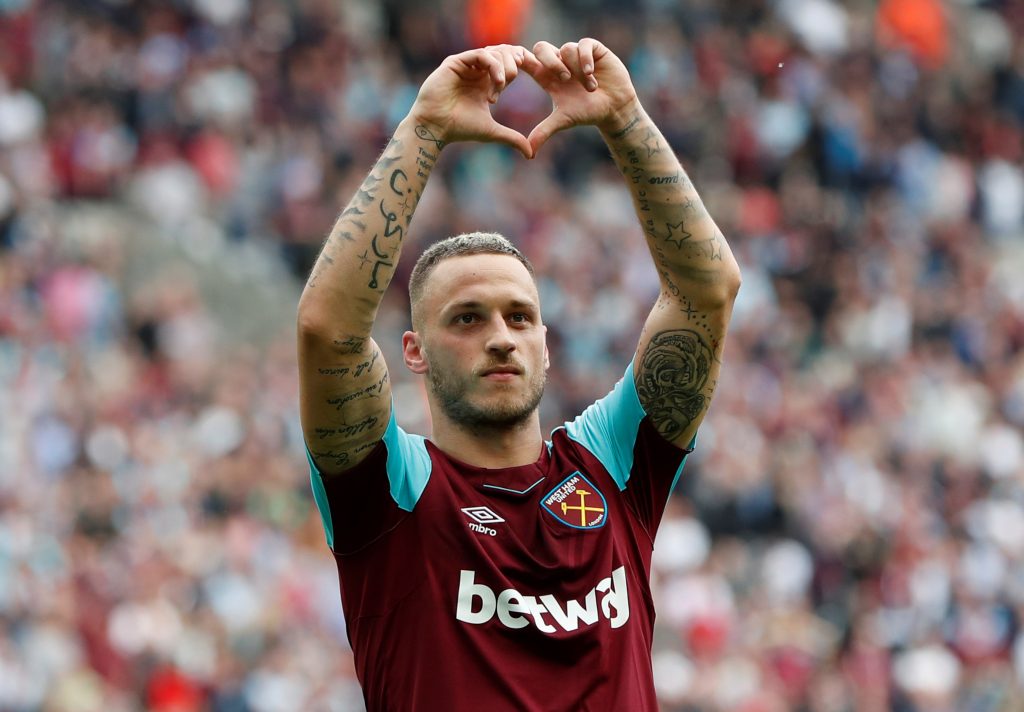 West Ham United's Marko Arnautovic celebrates scoring their second goal.