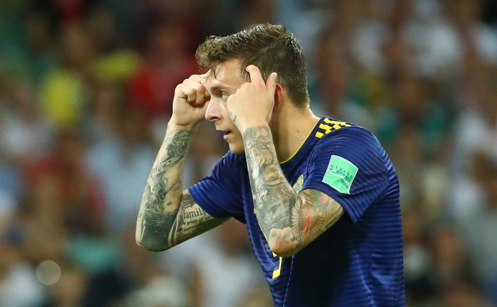 Sweden's Victor Lindelof gestures.