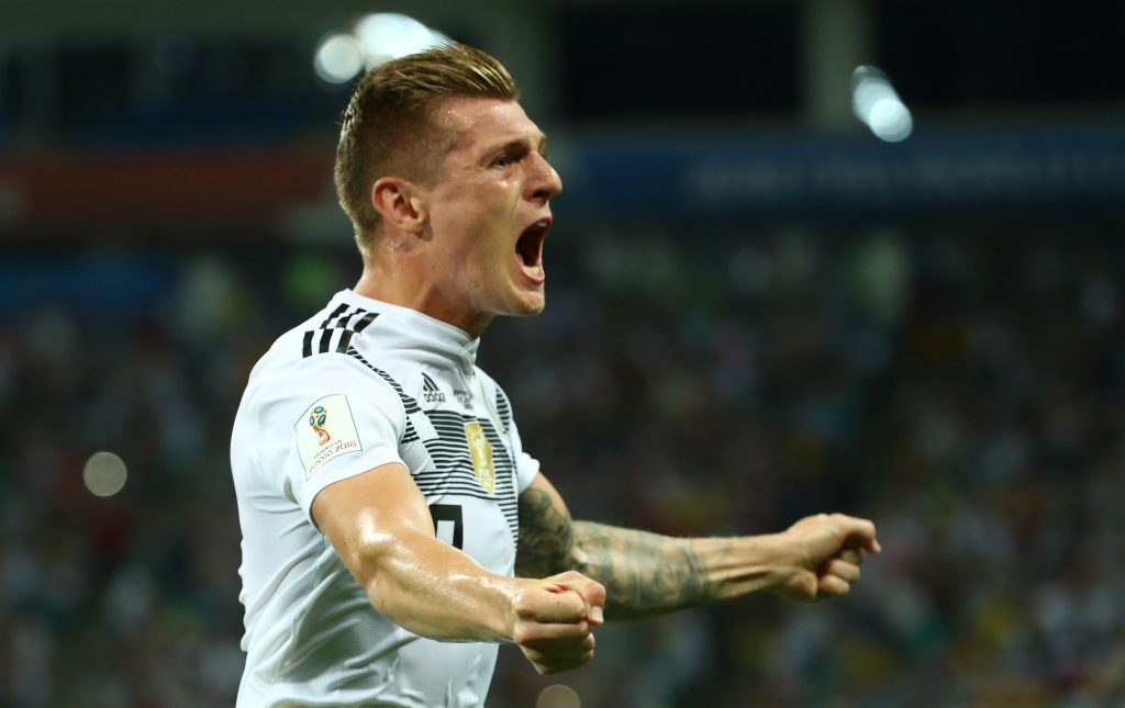 Germany's Toni Kroos celebrates scoring their second goal.