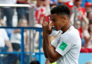 England's Jesse Lingard celebrates scoring their third goal.