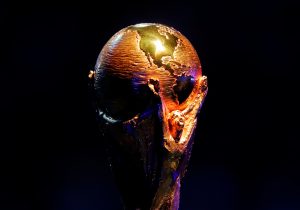 General view of the FIFA World Cup trophy during the draw.
