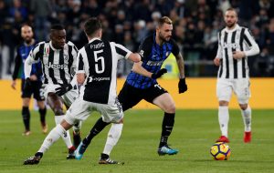 Inter Milan's Marcelo Brozovic in action with Juventus Blaise Matuidi and Miralem Pjanic.