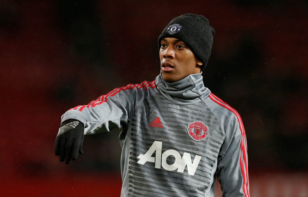 Manchester United's Anthony Martial warms up before the match.