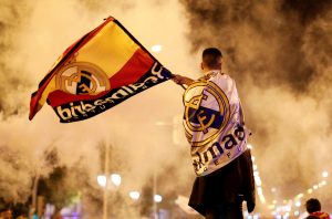 Real Madrid fans celebrate near the Cibeles fountain in central Madrid after their team won the Champions League.