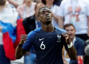 France's Paul Pogba celebrates scoring their second goal.