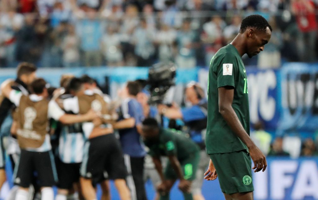 Nigeria's Simeon Nwankwo looks dejected at the end of the match.