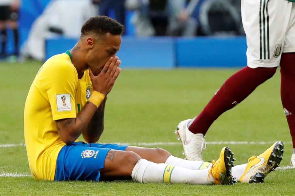 Brazil's Neymar reacts.