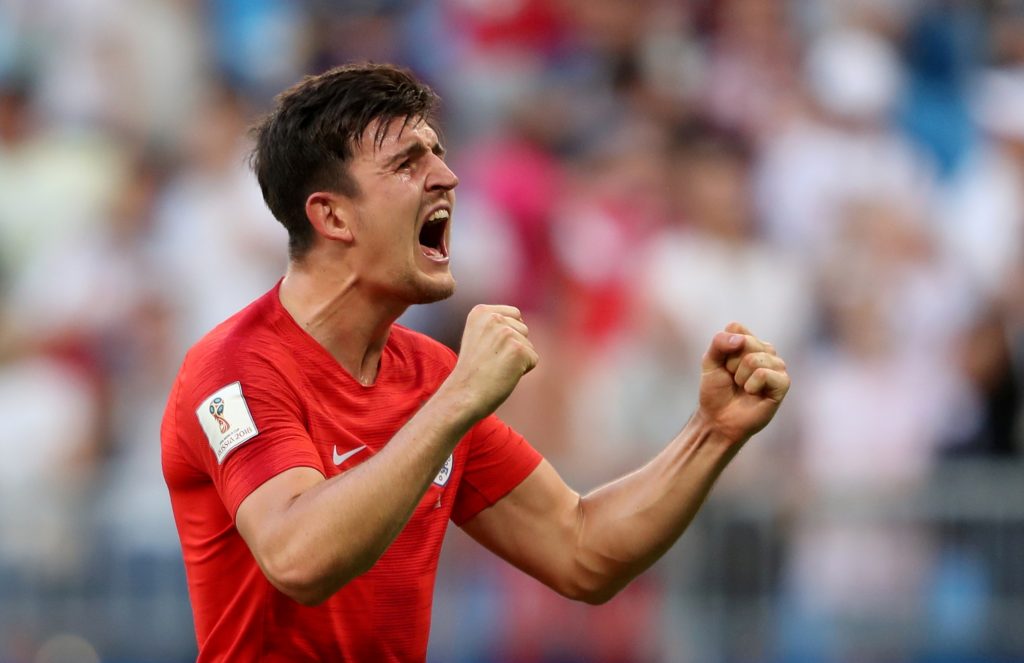 England's Harry Maguire celebrates after the match.