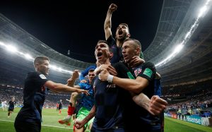 Croatia's Mario Mandzukic celebrates scoring their second goal with teammates.
