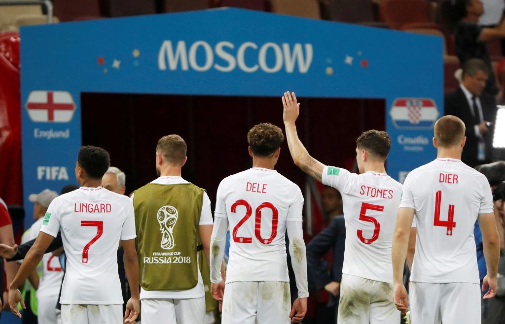England players walk down the tunnel after the match.